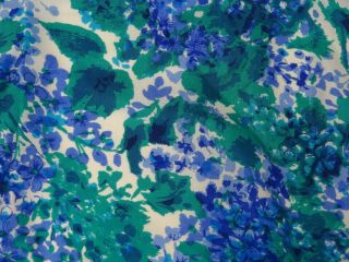 Vtg 60s Blue/green Floral - Print Silk Or Silk - Blend Fabric - 1.  5 Yds