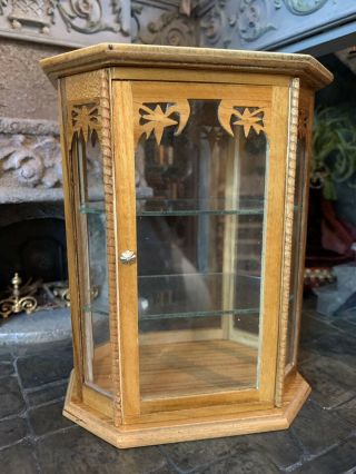 Miniature Dollhouse Artisan Hand Made Carved Moon Star Glass Cabinet Unique 1:12