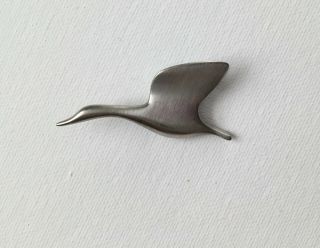 Vintage Flying Bird Brooch Satin Silver Tone Figural Duck Goose Pin