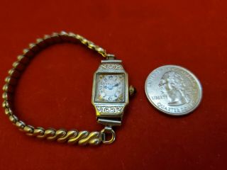 Vintage 1927 Gruen 14k White Gold Ladies Watch W/ Sapphire Stem