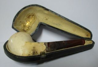 Vintage Meerschaum Smoking Pipe In Case (broken Bowl Tip)