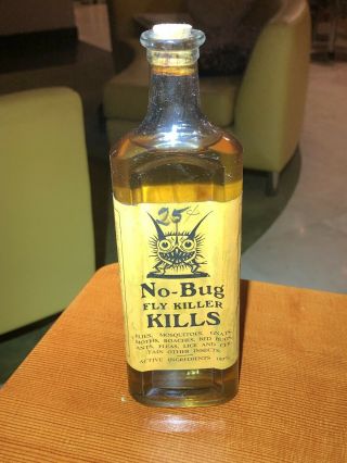 Vtg.  “no Big Fly Killer Kills” Paper Label Bimal Bottle St Louis Poison Bed Bugs