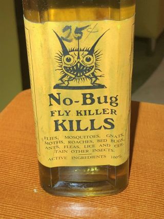 Vtg.  “No Big Fly Killer Kills” Paper Label Bimal Bottle St Louis Poison Bed Bugs 2