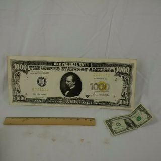 Vintage 1971 Novelty Giant Money $1000 Bill Howard Printing Co Huge 7 X 17.  5 "