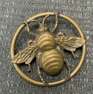 Antique Brass Art Nouveau Honey Bee Circular Pin Ring Brooch