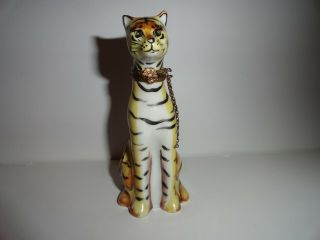 Vintage Limoges Tiger Tabby Cat Hand Painted Trinket Box