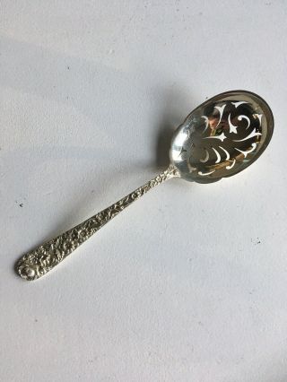 Elegant S Kirk & Son Repousse Sterling Silver 925 8 - 3/8” Pierced Serving Spoon