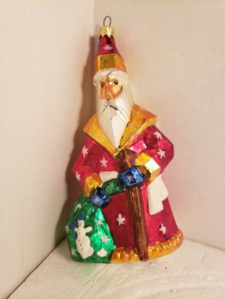 Vintage Christopher Radko Santa With Sack Holding Cane Christmas Ornament