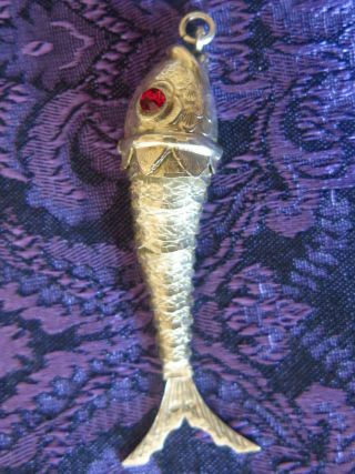 Vintage Sterling Silver Articulated Fish Pendant 2.  75 Inches