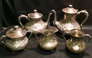 Vintage Antique Barbour Silver Co Quadruple Silver Plate Coffee Tea Set { 2415}