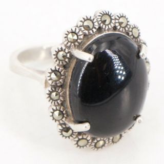 Vtg Sterling Silver - Art Deco Onyx & Marcasite Statement Ring Size 7 - 7.  5g