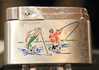 Vintage Bentley Butane Lighter Made In Austria Fly Fishing Sportsman Fisherman