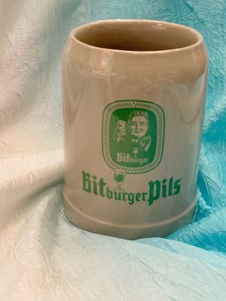 Vintage Bitburger Pils Beer Stein Ceramic Mug Germany Green Logo.  5 Liter