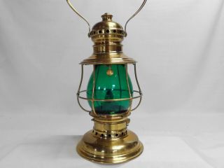 Antique Ct Ham Brass Conductors Presentation Railroad Lantern No 3 W/green Globe