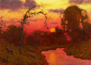 Max Cole Oil Painting Landscape Signed Art Vintage Antique Style Clouds