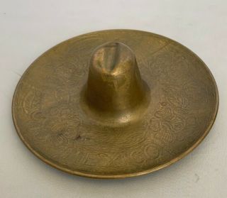 Vintage Mexican Brass Sombrero Ashtray Metal Floral Flowers