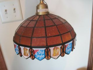 Vtg Old Style Beer Stained Glass Plastic Tiffany Style Hanging Lamp 10 "