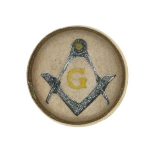 Vintage Blue Lodge Master Mason Lapel Pin - 14k Yellow Gold Round Glass Masonic