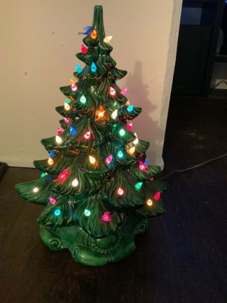 Vintage Ceramic Lighted Christmas Tree 17” Tall 2 Piece Tree
