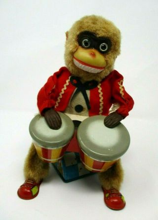 Vintage Alps Mechanical Monkey With Bongo Drums Battery Operated