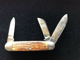 Vintage Collectable Imperial Prov.  R.  I.  Jigged Bone 3 Blade Knife