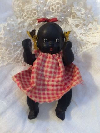 Antique Miniature Bisque Doll All.  Jointed Black Americana 3”