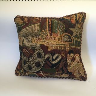 Old Movie Theater Throw Pillow Vintage Cinema Poster Tapestry Suede 16 X 16