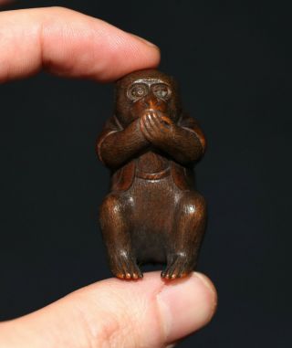 Antique Japanese Carved Boxwood Netsuke Of Monkey,  Signed Kouichi,  19th Century.