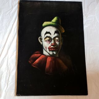 Vintage Black Velvet Art Painting Clown Ruffled Collar 24x36