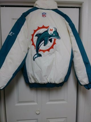 Large White Vintage Nfl Logo Athletic Pro Line Authentic Jacket Miami Dolphins