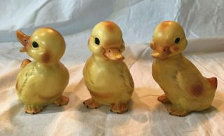 3 Sweet Vintage Lefton Ceramic Yellow Baby Ducks Easter Ducklings