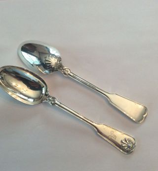 Pair (2) Tiffany Sterling Shell & Thread Oval Soup Or Dessert Spoons