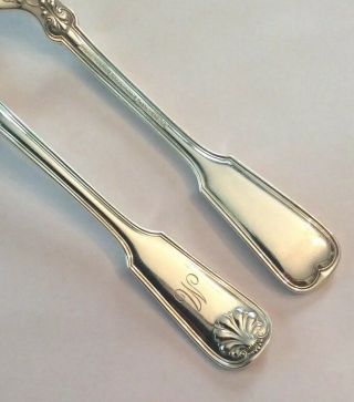 Pair (2) Tiffany Sterling Shell & Thread Oval Soup or Dessert Spoons 2