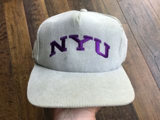 Vintage 90s Nyu York University Corduroy Snapback Hat Gray Embroidered Usa