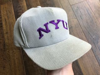 Vintage 90s NYU York University Corduroy Snapback Hat Gray Embroidered USA 2