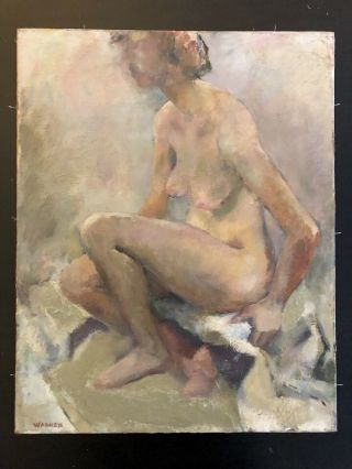 Vintage 1950’s - 60’s Signed Modernist Female Nude Portrait Oil Painting