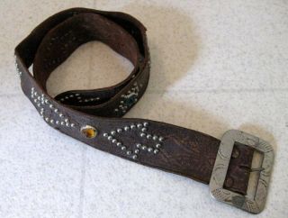 JEWELED RETRO VINTAGE / ANTIQUE NATIVE AMERICAN BELT AND BUCKLE W/ GOOD LUCK 2