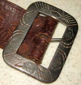 JEWELED RETRO VINTAGE / ANTIQUE NATIVE AMERICAN BELT AND BUCKLE W/ GOOD LUCK 3