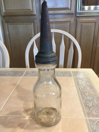 Vintage Master Manufacturing Motor Oil 1 Quart Glass Bottle With Spout