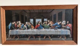 Large Vintage Finished Pbn Paint By Number Framed The Last Supper Craftmaster