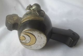 Antique Metal / Brass Japanese Incense Burner Mallet Of Luck Mouse Rat Lid Koro