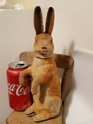1900’s Large 11 " Antique German Candy Container Paper Mache Rabbit Flocked Bunny