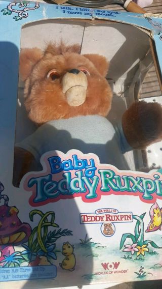 1987 Wow Vintage Baby Teddy Ruxpin W/box - Voice,  Mouth Moves