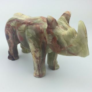 Vintage Hand Carved Marble Onyx Stone Rhinoceros Figurine Ornament Statue