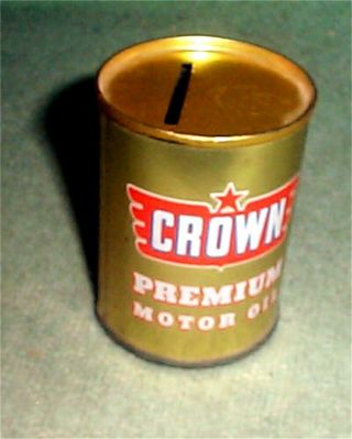 1950s Vintage Crown Premium Motor Oil Can Tin Bank