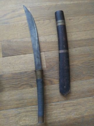 Samurai? Ww2? Vtg Antiqu Japanese Sword Katana Dagger Knife Wood Sheath Very Old