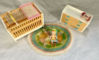 Tomy Smaller Homes Vintage Dollhouse Baby Nursery Set