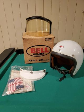 Vintage Bell Rt Helmet White 7 1/8 With Box And Visor And Shield (60 
