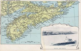 Old Vintage Postcard Map Of Nova Scotia Canada Engraved By J Bartholomew Halifax