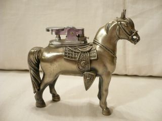 Vintage Metal Horse With Saddle Table Lighter